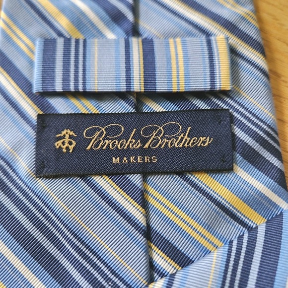 Brooks‎ Brothers Makers Necktie Blue Yellow Striped Tie 59" Made USA - Picture 5 of 5